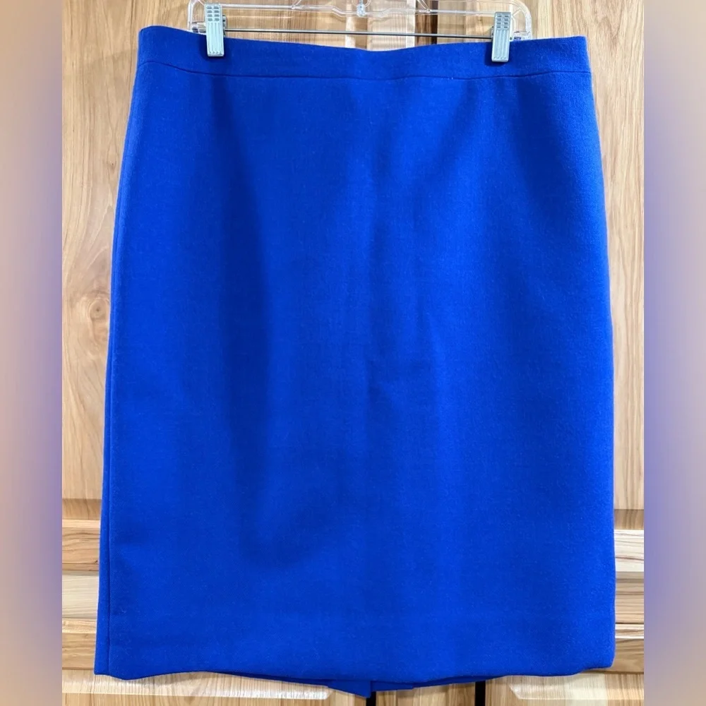 J. Crew Cobalt Blue 100% Wool Midi Pencil Skirt Office Business Sophistication - Picture 3 of 11